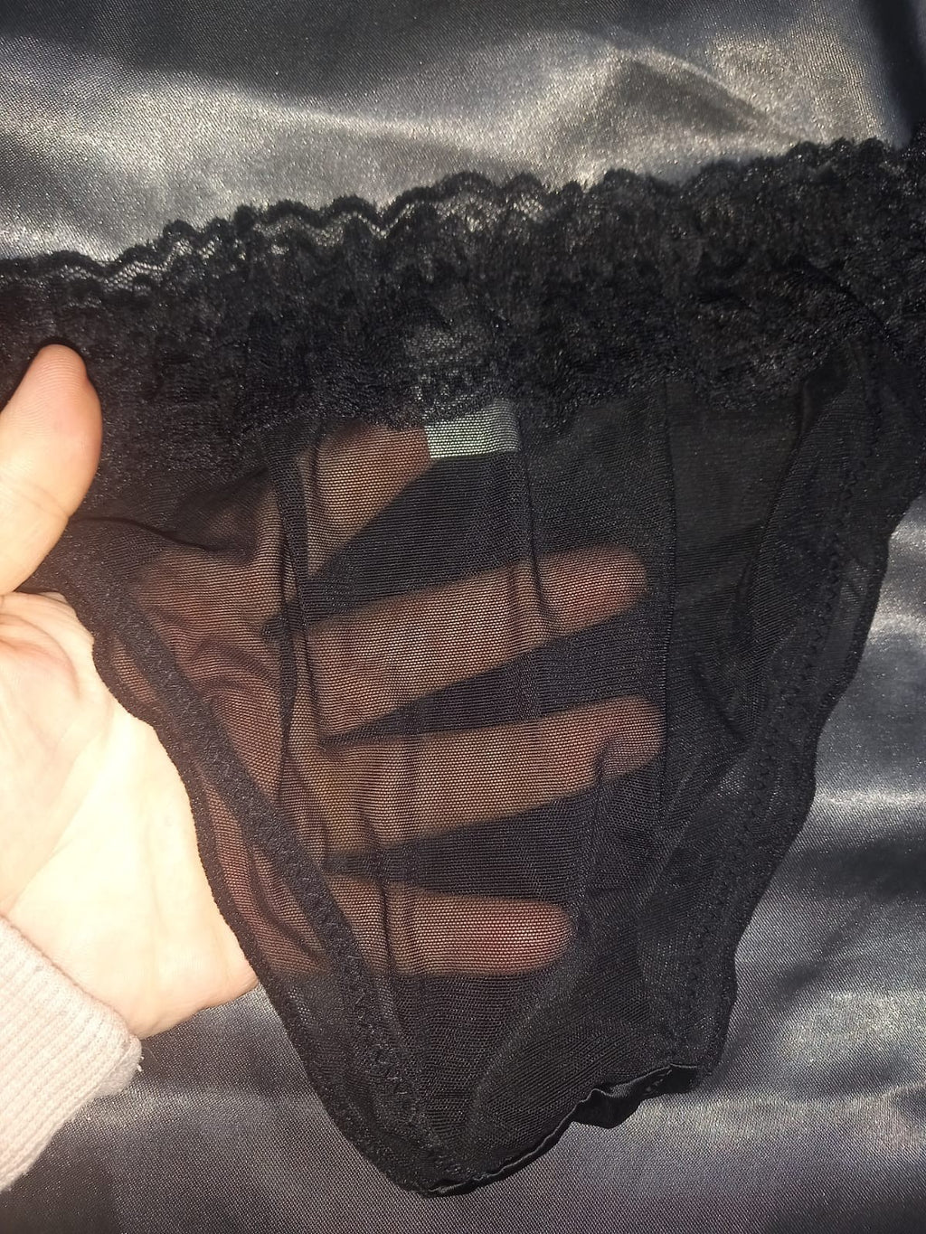 Women's French satin front knickers panties mesh back tanga sissy size 8/10 S/M