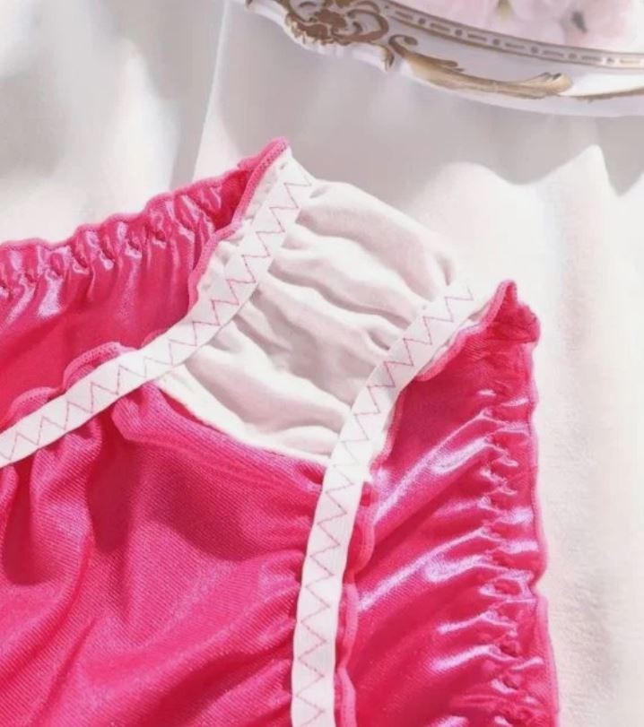 Pink Satin Ruched Knickers Cute Trim Girly Coquette sissy knickers size 12-14 L