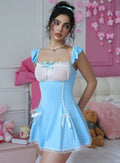 Silky feel soft blue lingerie nightie nightdress mesh bust area size 10 / M