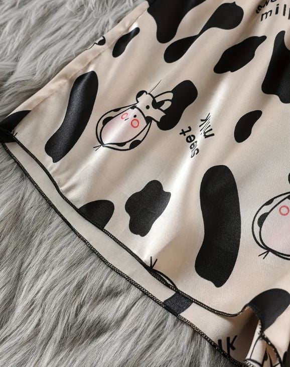 PJ silky feel soft satin spaghetti strap cow print top shorts sissy size S /8-10