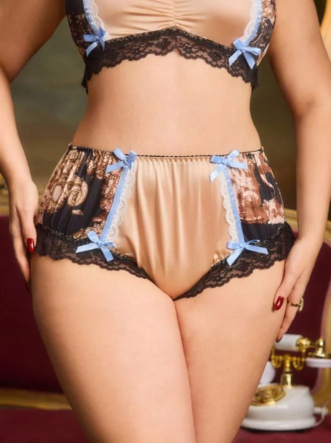 GlossGlam silky feel satin knickers gold panties lace trim sissy 2XL/UK 20-22