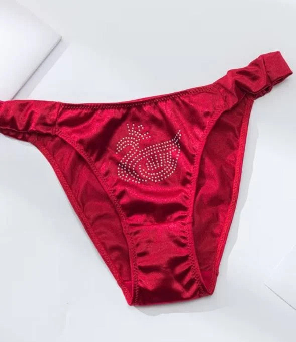 Silky feel red satin panties tanga full bum coverage size UK 16-18 / (XL)