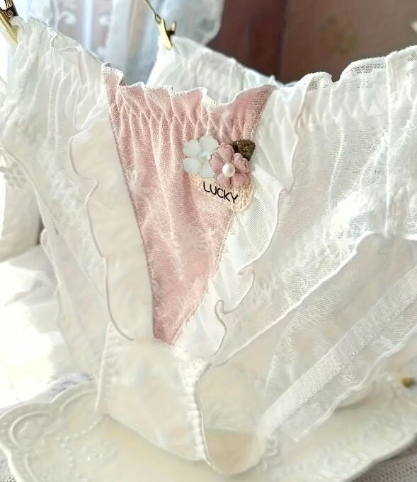 Women's men's Japanese style NEW hot knickers Mesh Ruffle Lucky print sissy CDTV