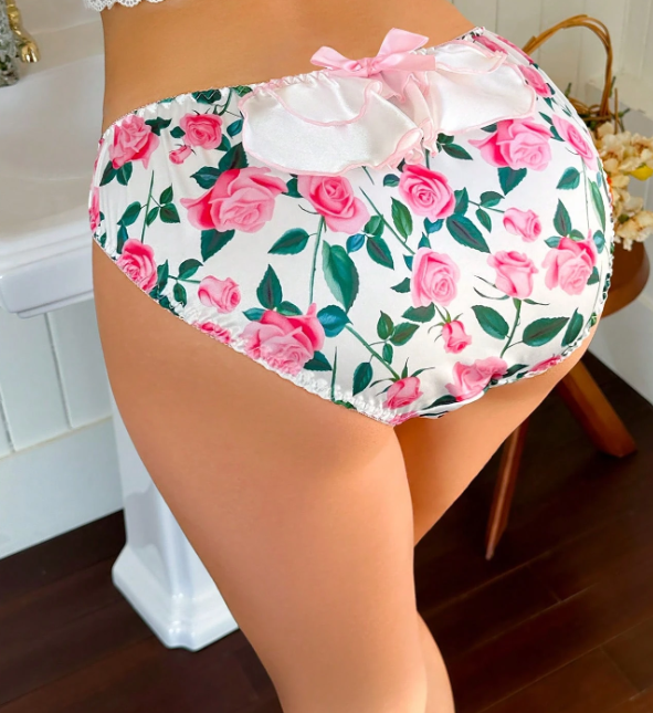 Women silky feel knickers satin panties with fun back frilly detail #sissy CD TV