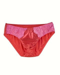 Stunning silky feel Men's luxury satin panties RED with lace detail size L/12-14