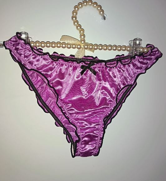 Ladies Purple Satin Frilly Knickers Shiny Silky Panties sissy size XL 16-18