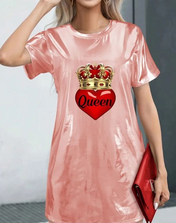 Stunning spring summer party T-shirt dress above the knee Queen print high shine