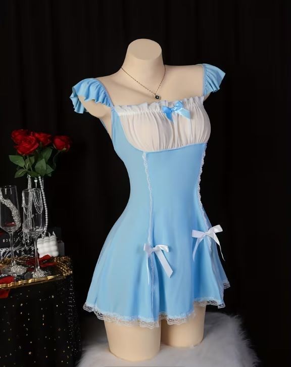 Plus Size 16-18 Sexy blue Maid Lingerie nightie Dress Lace Outfit XL cosplay