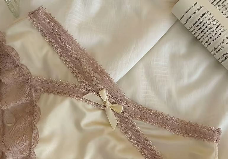 Women's silky feel satin cream panties knickers lace bum trim sissy size 12 (L)