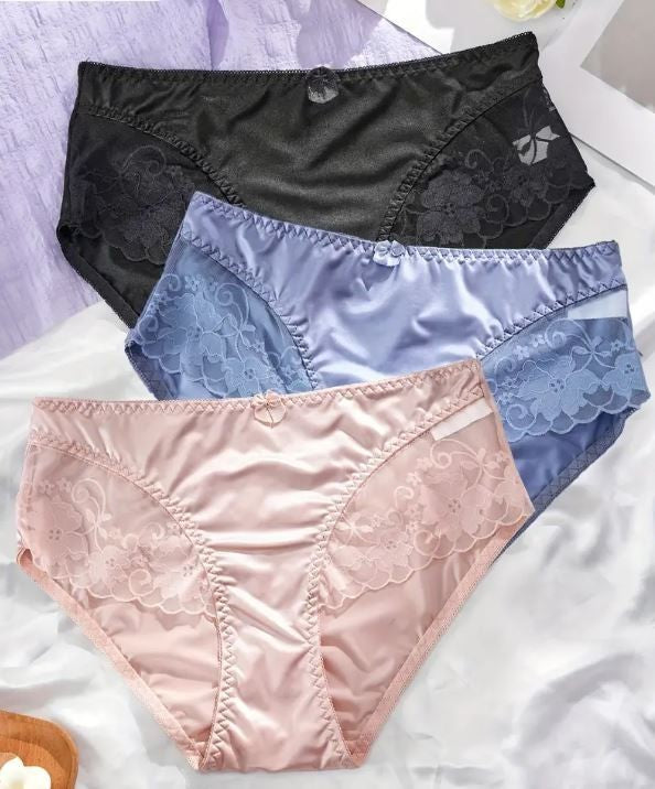 Choose Your Colour Satin panties floral lace detail knickers gently ruched bum