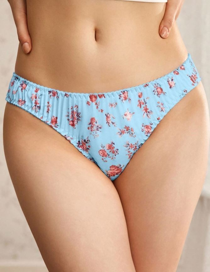 Women's floral blue silky feel knickers satin panties bow underwear sissy CD TV