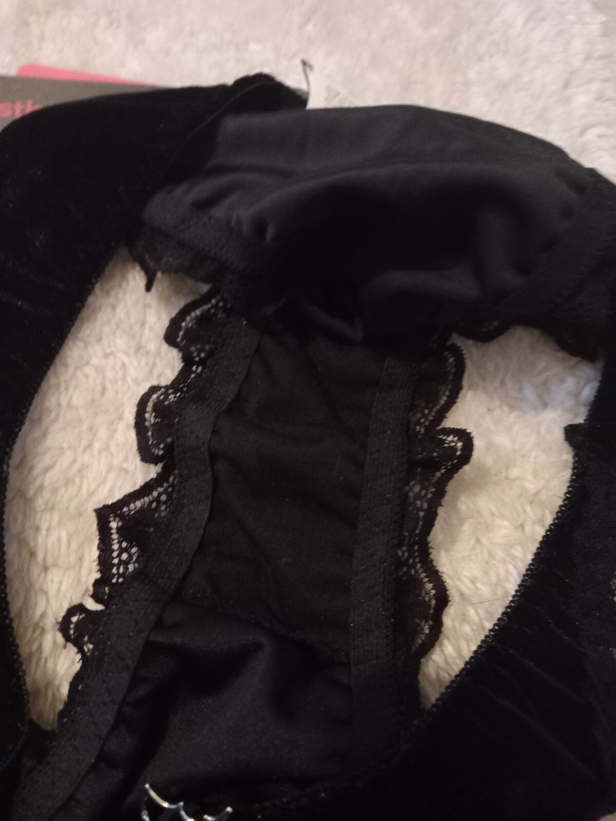 Soft Velvet & Lace with Batwing Pendant decor Triangle Panties sissy CD TV