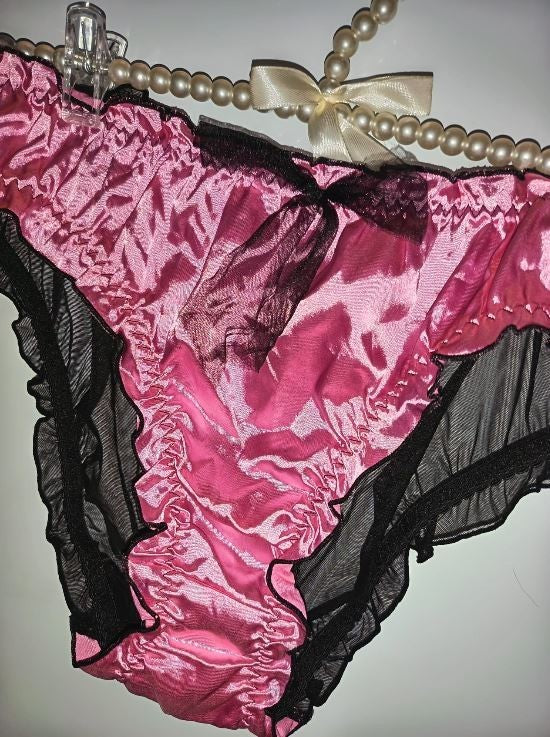 Hot Pink Satin Sheer Mesh Panties Coquette Fairy Ruffle silky feel size 3XL 22