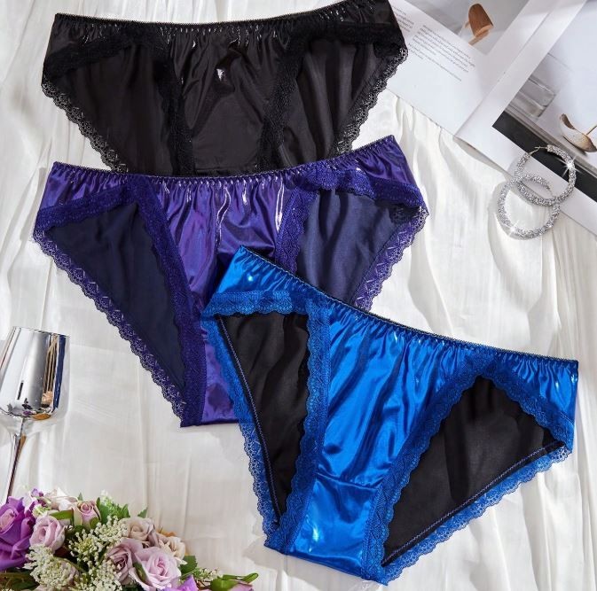 Women's plus size stunning glossy satin knickers silky feel panties lace trim