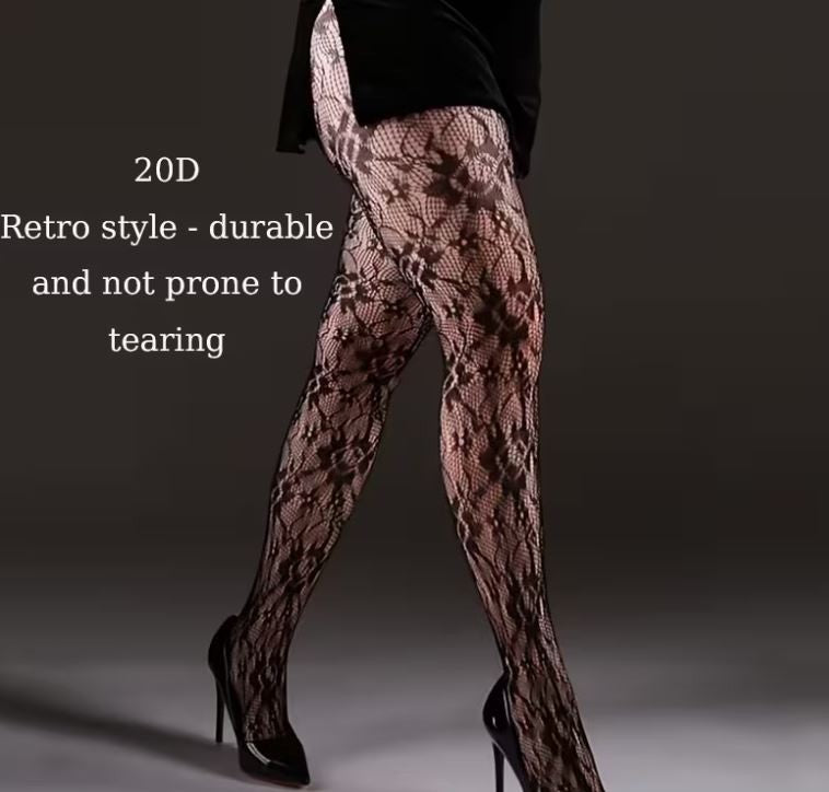 🖤 Elegant Floral Lace Tights – Sheer Patterned Pantyhose 🖤 one size sissy