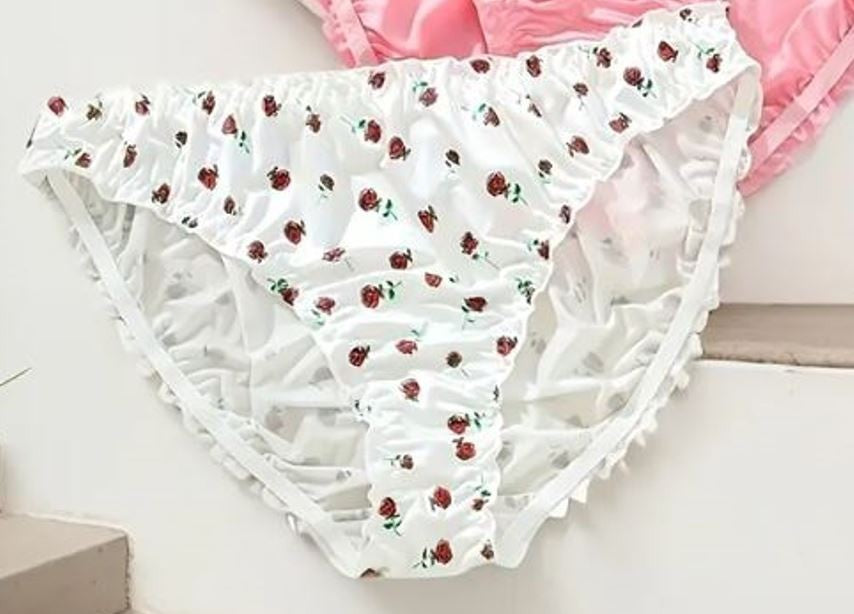 Women's Sexy soft silky feel knickers satin panties with rose design sissy TV CD