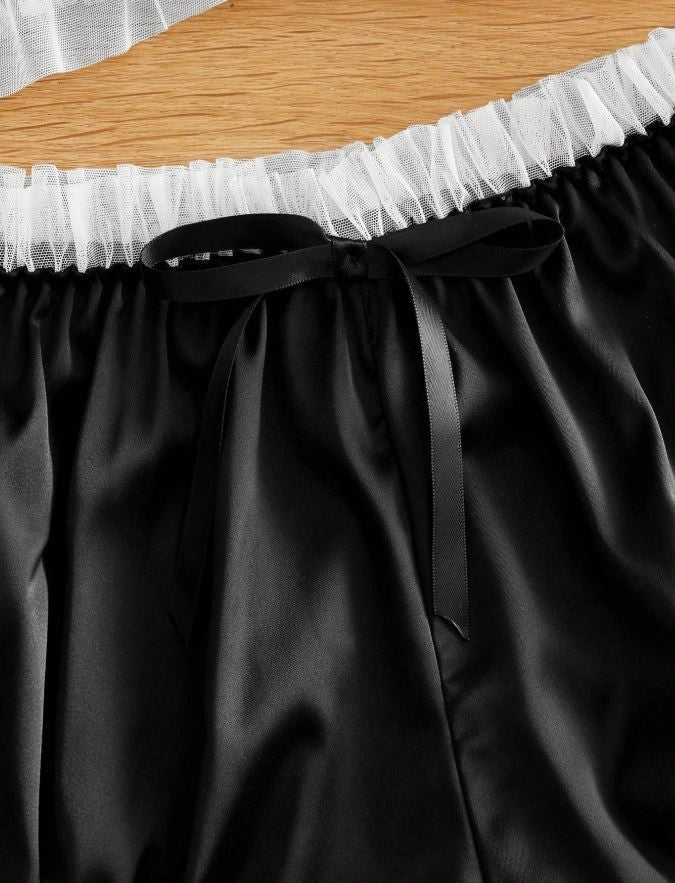 Glossy silky feel panties satin knickers & bra black set sissy bridal size 10/ M