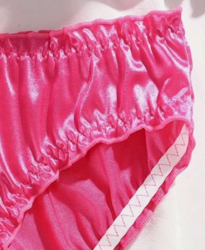 Pink Satin Ruched Knickers Cute Bow Trim Girly Coquette sissy knickers size 8 S