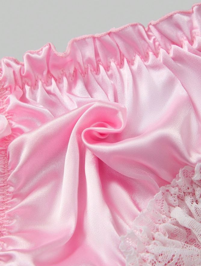 Men’s pink Satin silky feel panties ruched Luxury sissy lace trim size S 8
