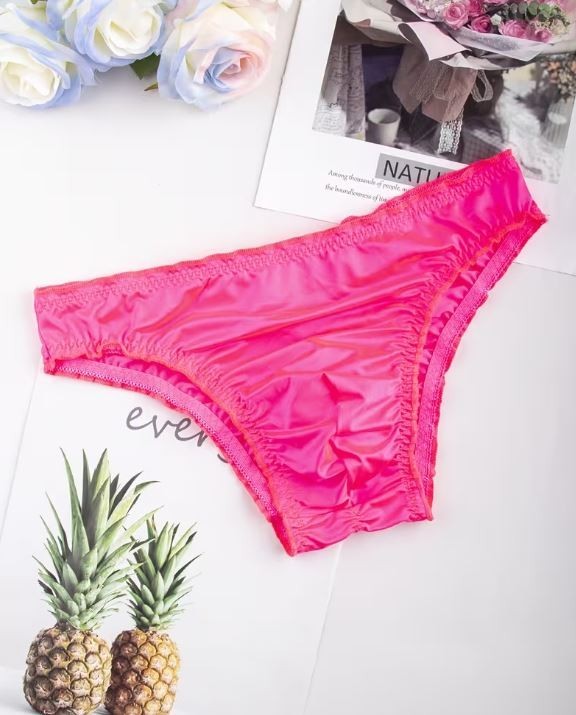🔥Men’s Satin ice silky ruched Panties Hot Pink sissy Soft Stretchy size L 12-14