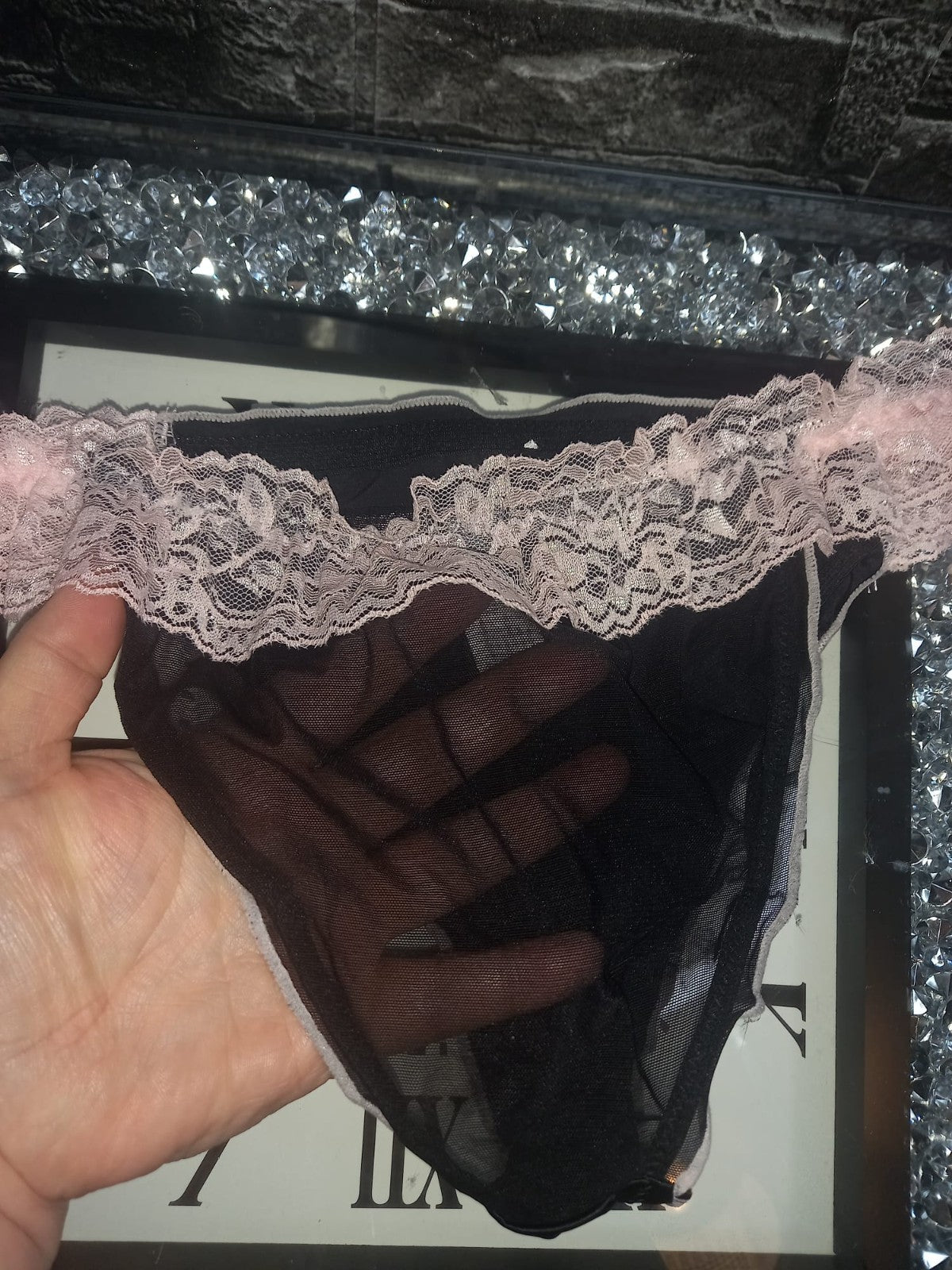 Women's French satin front knickers panties mesh back tanga sissy size 8/10 S/M