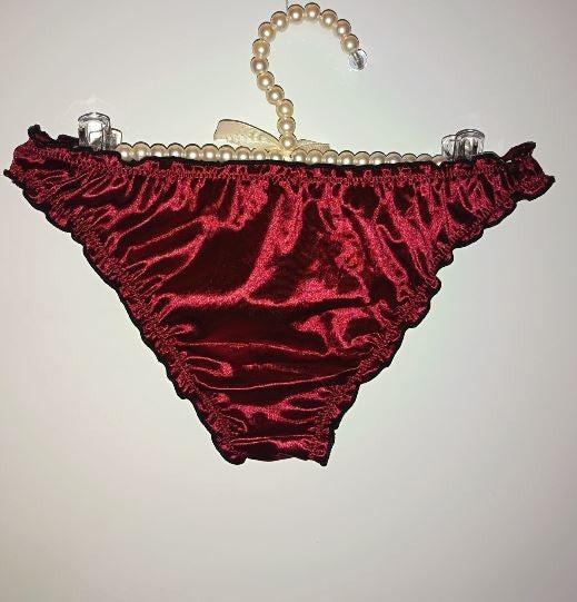 Ladies burgundy Satin Frilly Knickers Shiny Silky Panties sissy size L 12-14