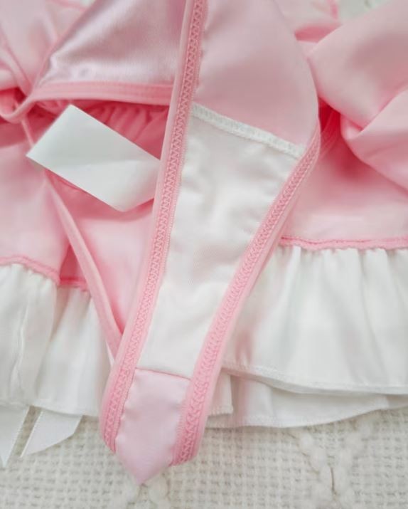 Women Pink Satin Ruffle Skirt Panties Bow Frill Lingerie knickers size 12-14 L