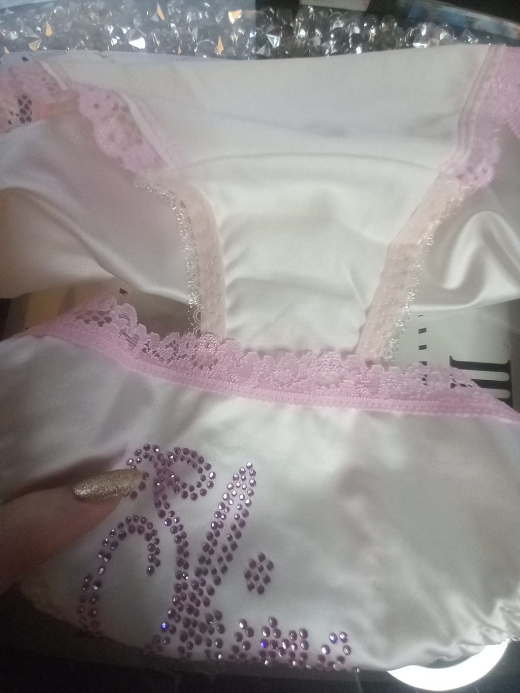 Women white soft silky feel satin tanga panties SHINE print sissy size 12/14 (L)