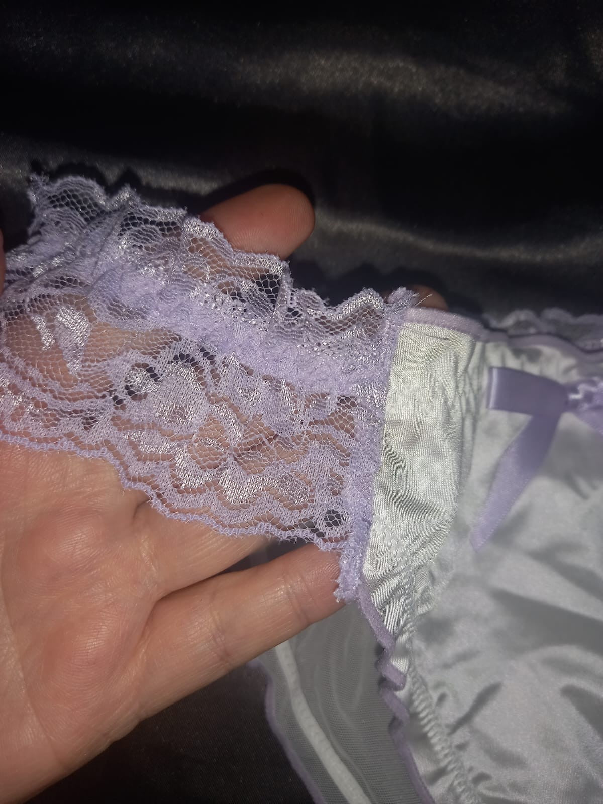 Women's French satin front knickers panties mesh back tanga sissy size 8/10 S/M
