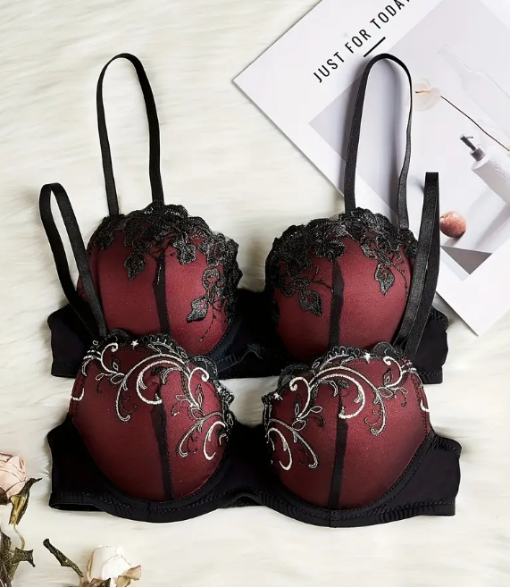 Luxurious Embroidered Bra With Moulded Cups Non-Padded Underwire Support