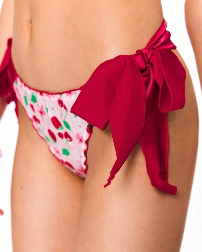 Women's stunning fruits print thongs adjustable sides silky feel soft satin