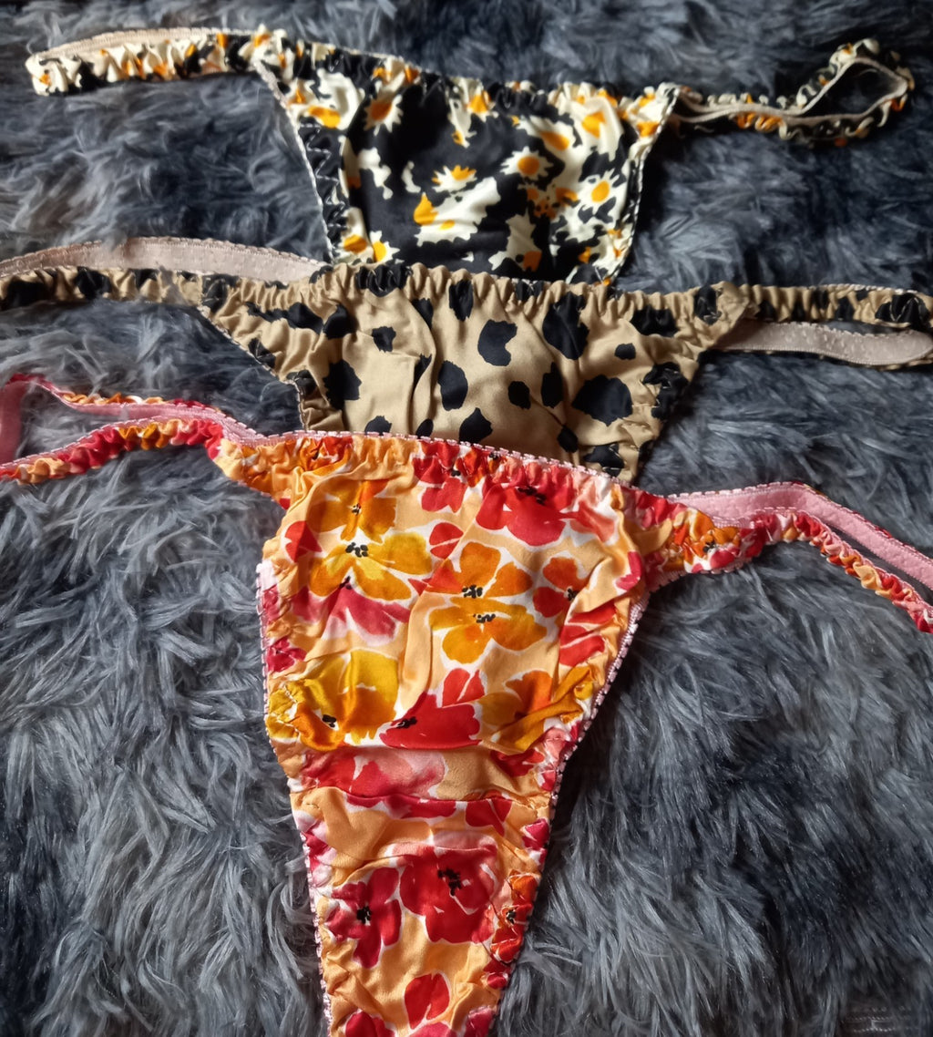 100% mulberry silk fancy & sexy women's thongs various designs one size UK 8-12