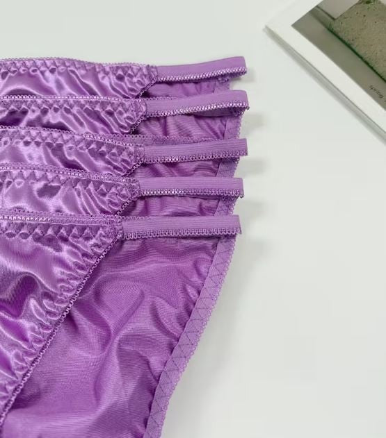 1x Womens purple soft silky feel satin tanga panties knickers  sissy size 8 (S)