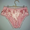 Baby pink Satin Frilly Knickers Lace Trim Vintage Style panties size 2XL 20-22