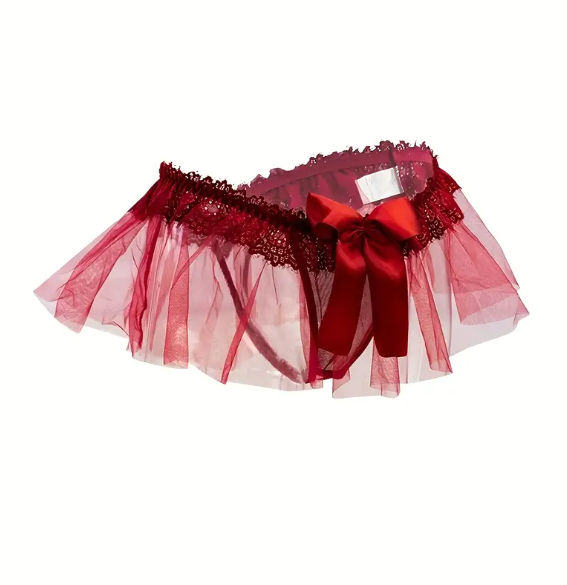 Valentines romantic thongs silky bow decor lace detail soft feel size S M XL