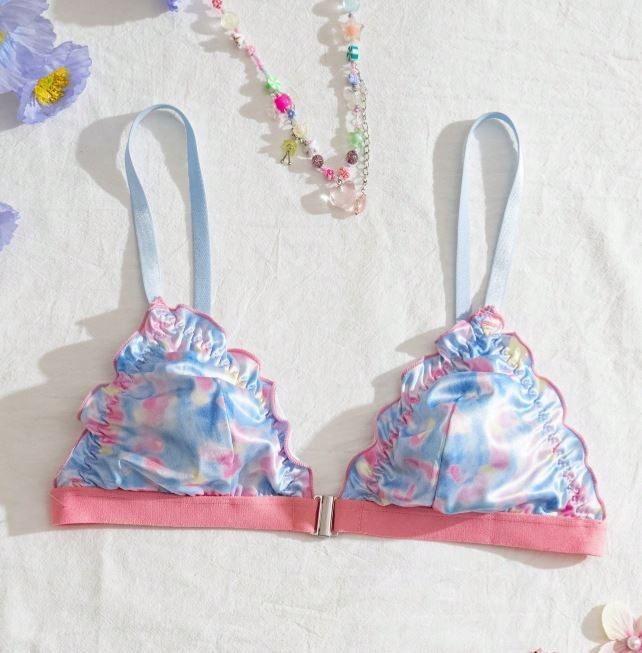 Pastel Tie Dye Push Up Bra Front Closure Wireless Padded Bralette size S UK 8