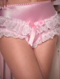 Pink Satin Ruffle Lingerie panties Lace Trim Bow Detail Luxury size UK 8/(S)