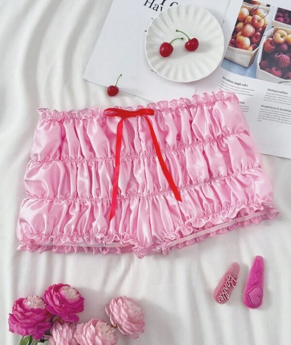 Women's plus size sexy NEW! style pink satin panties soft multi-layered &ruched