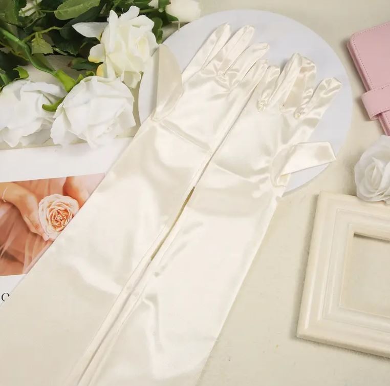 Silky feel satin gloves cosplay long CHAMPAGNE stretchy 53cm unisex any occasion