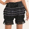 Silky satin bloomers black shorts pants ruffled lace trim sissy size S / UK 8
