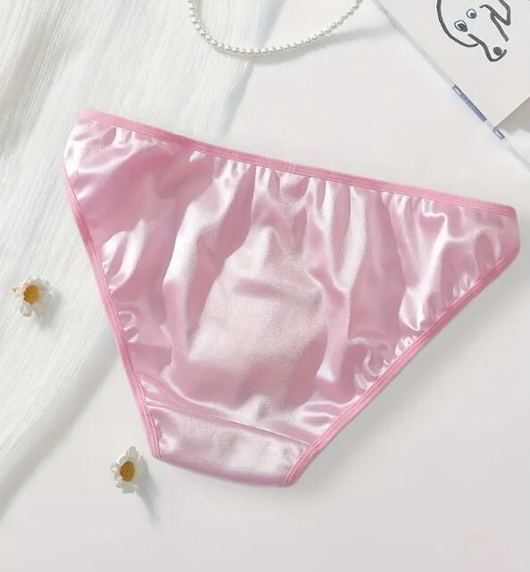 Women's Pink Heart-Embellished Panties silky feel satin knickers unisex sissy