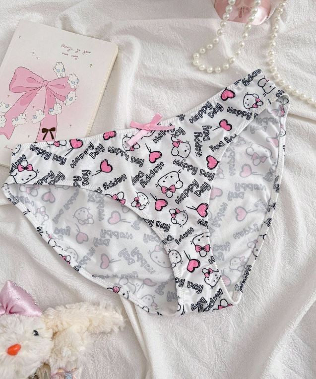 Women's silky feel knickers satin cartoon panties hello bunny bow size 16/18 XL