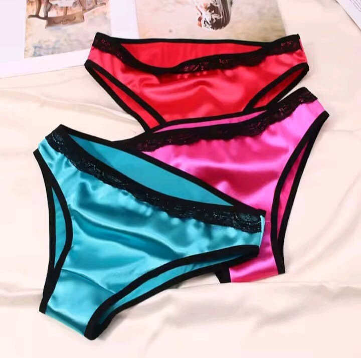 Women's stunning shiny soft silky feel satin knickers lace trim lush colours
