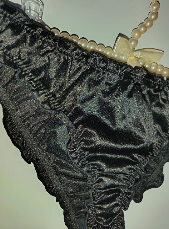 Ladies Black Satin Frilly Knickers Shiny Silky Panties sissy size 2XL 18-20