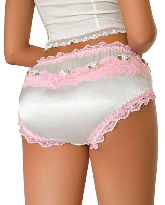 Women's floral soft silky feel knickers stunning lace & flowers detail sissy CD