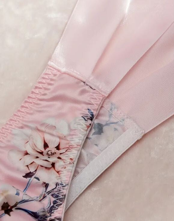 Women's sexy floral print silky feel satin side tie knickers sissy TV CD