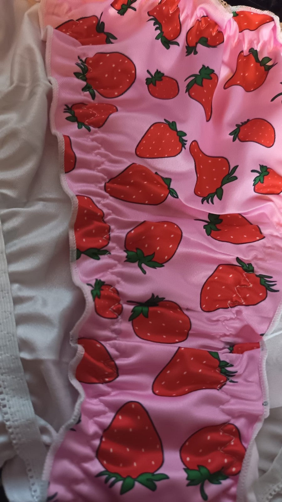 Sexy soft silky feel satin knickers side ties fruity frill trim UK 12-14 / L