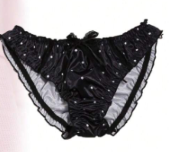 Women's polka dot silky feel panties satin knickers bow and lace detail sissy
