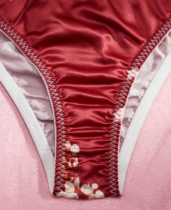 Women's sexy floral print silky feel satin side tie knickers sissy TV CD