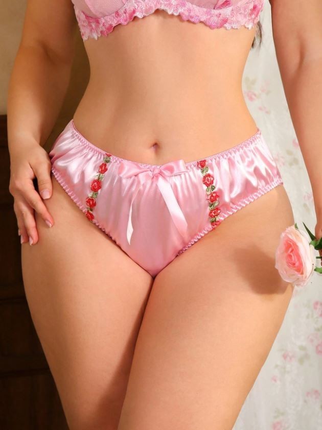 Plus Pink Satin Lace panties silky feel Knickers Floral detail size 4XL 24-26